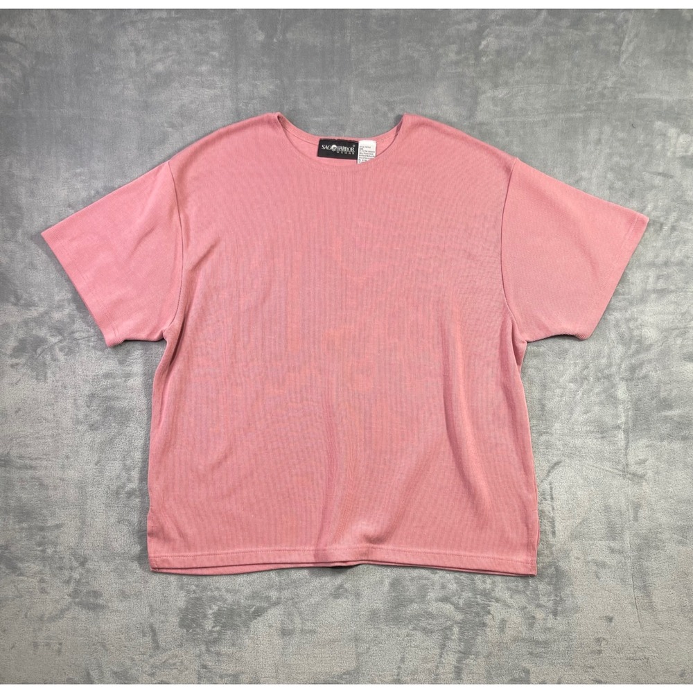 Vintage Sag Harbor Woman Pink Ribbed Knit‎ Short Sleeve Top 3X Plus Size 4950